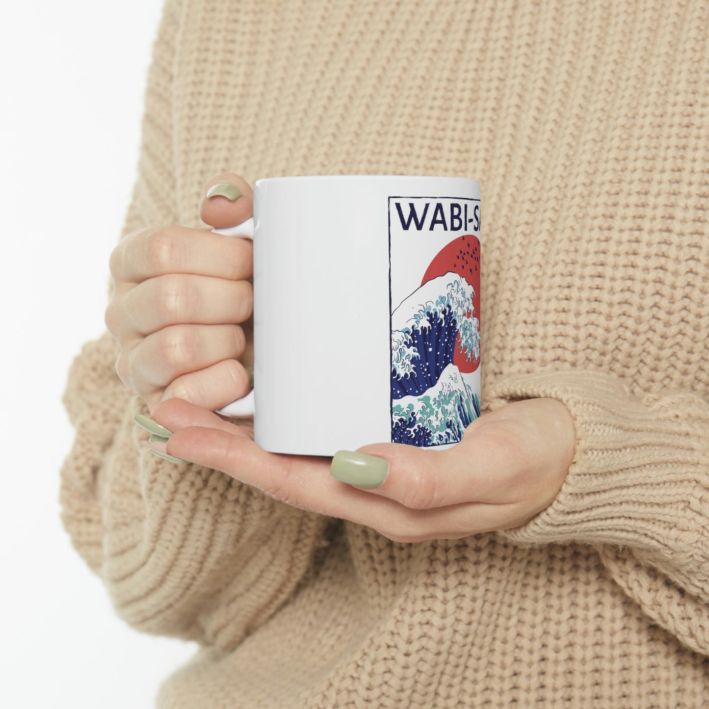Indie Japanese Art, Japan Streeetwear Retro, Japanese Aesthetic Wave White Ceramic Mug 11oz