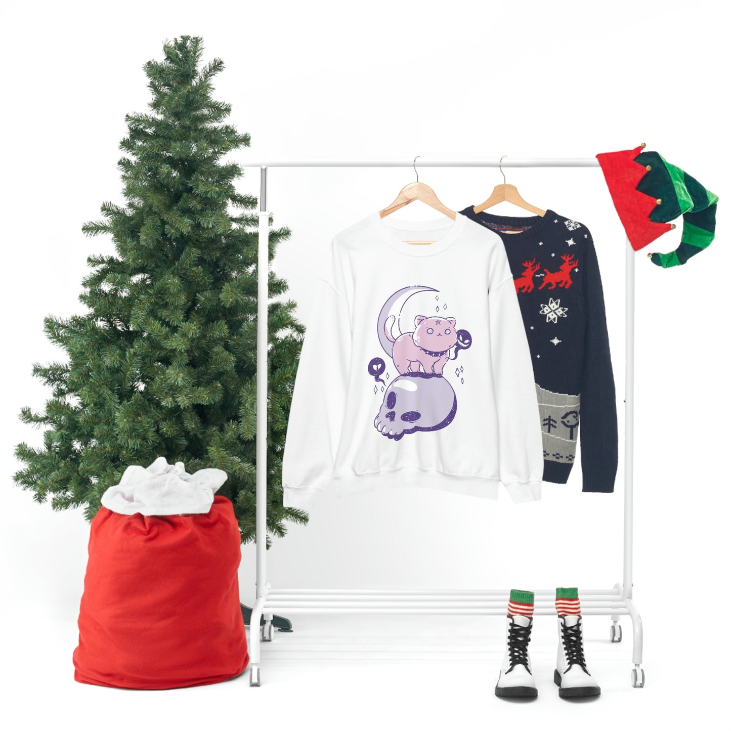 Pastel Goth Cat On Skull Goth Aesthetic Sweatshirt