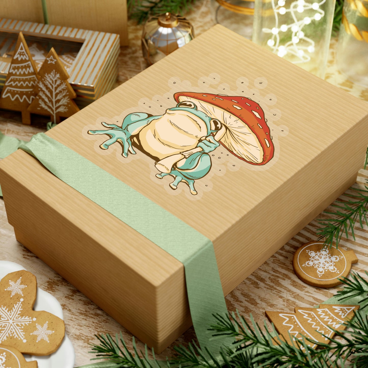 Cottagecore Aesthetic Mushrooms and Frog Sticker