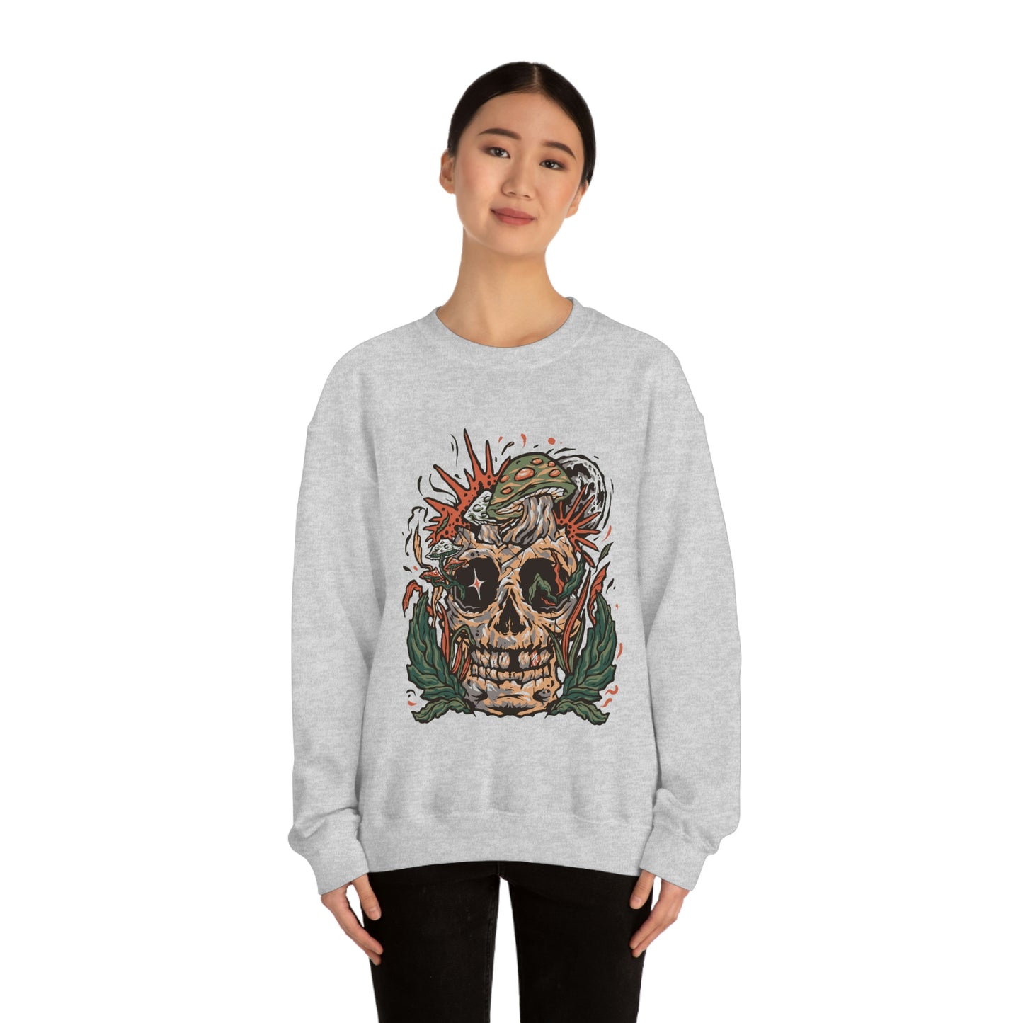Cottagecore Skull and Mushrooms Floral Sweatshirt