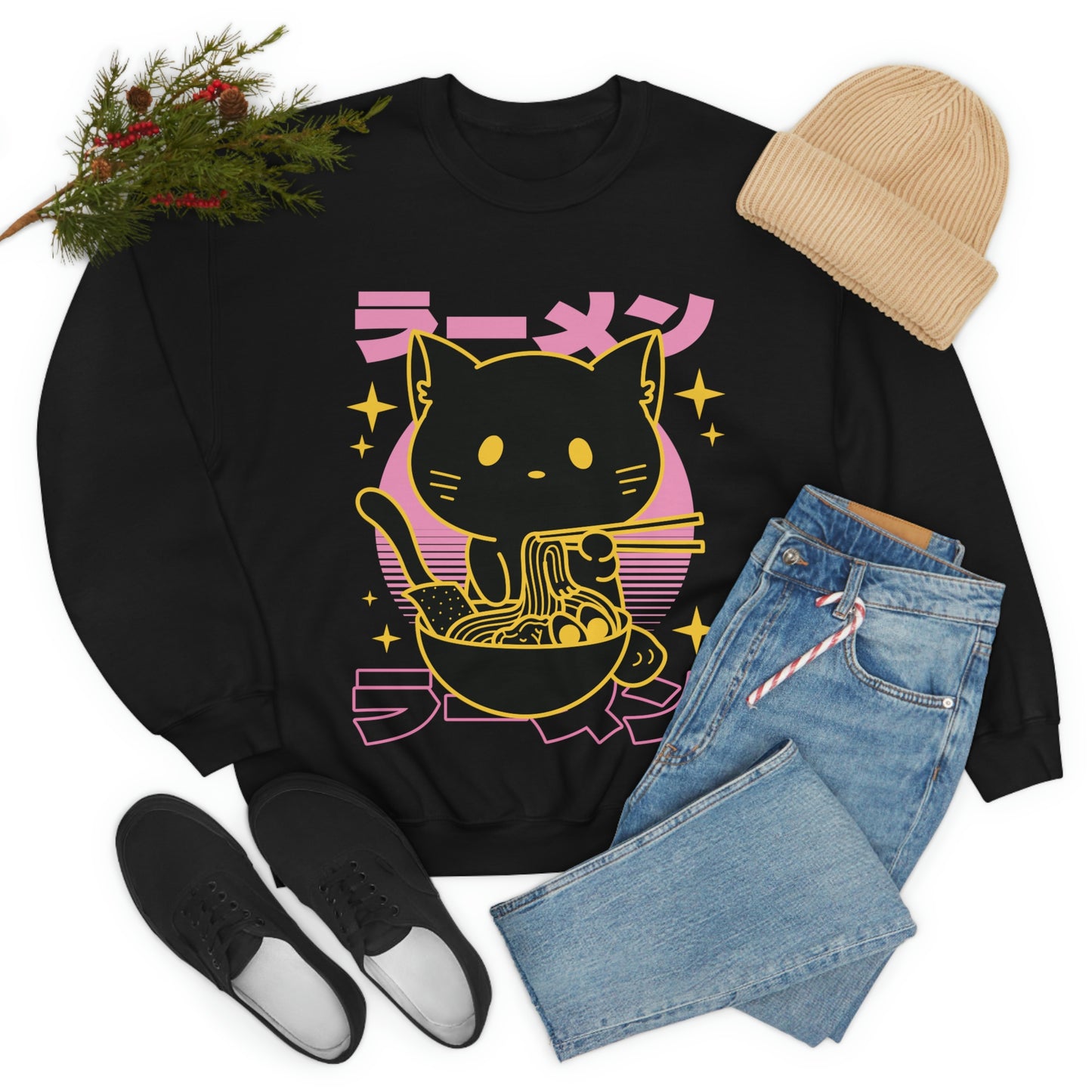 Kawaii Sweatshirt, Kawaii Clothing, Kawaii Clothes, Yami Kawaii Aesthetic, Pastel Kawaii Sweatshirt Cat Ramen Sweater Sweatshirt