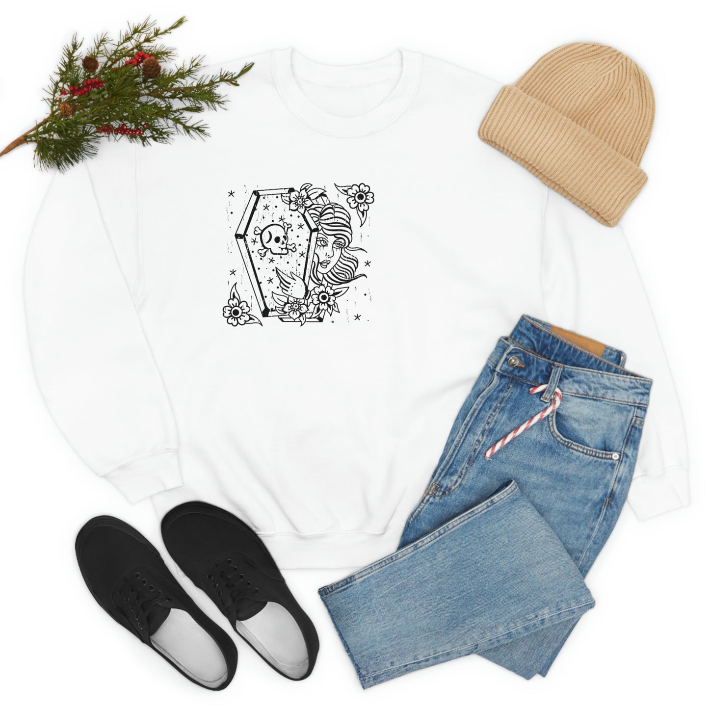 Women Skull Coffinn Line Art Sweatshirt