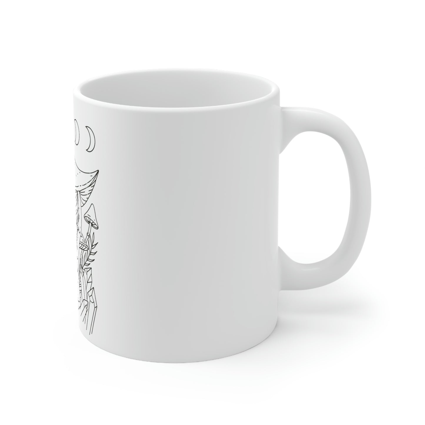 Cottagecore Mushroom Moon Phases Line Art White Mug