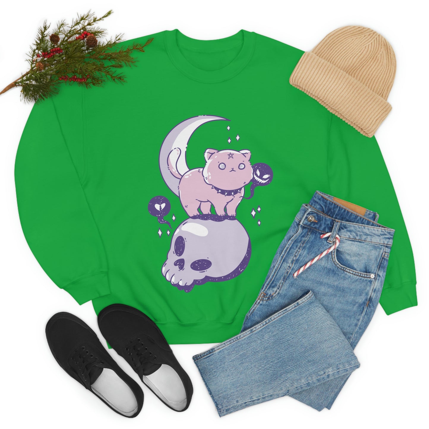 Pastel Goth Cat On Skull Goth Aesthetic Sweatshirt