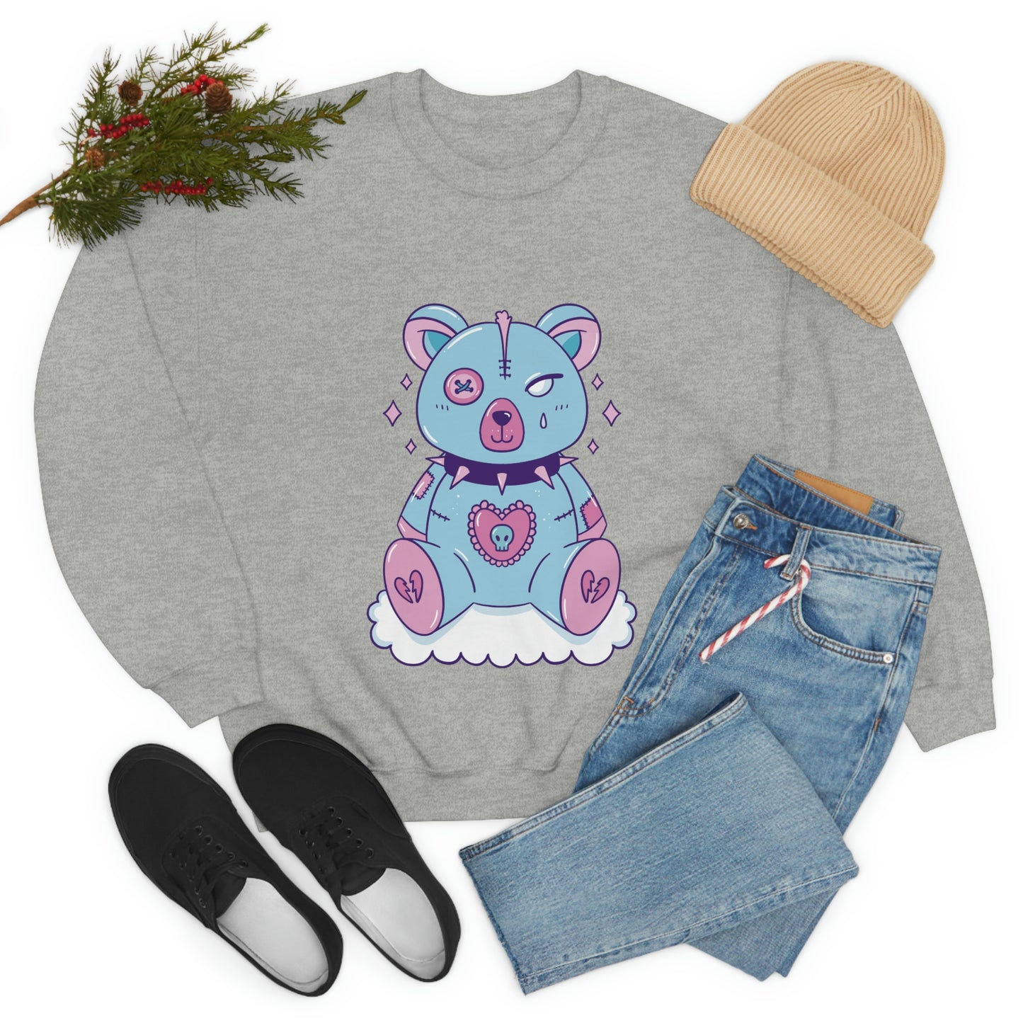 Pastel Goth Bear, Goth Aesthetic Sweatshirt