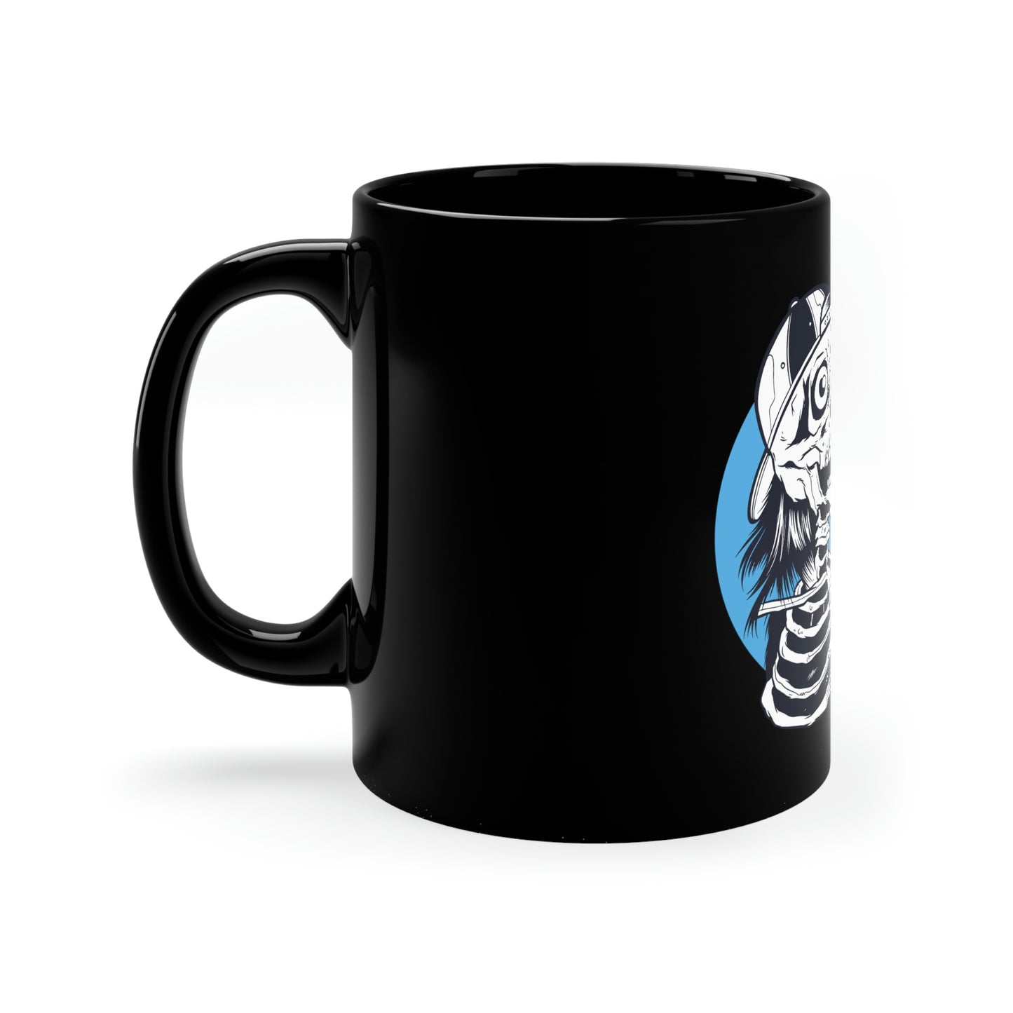 Skeleton Rock Sign Skater 11oz Black Mug