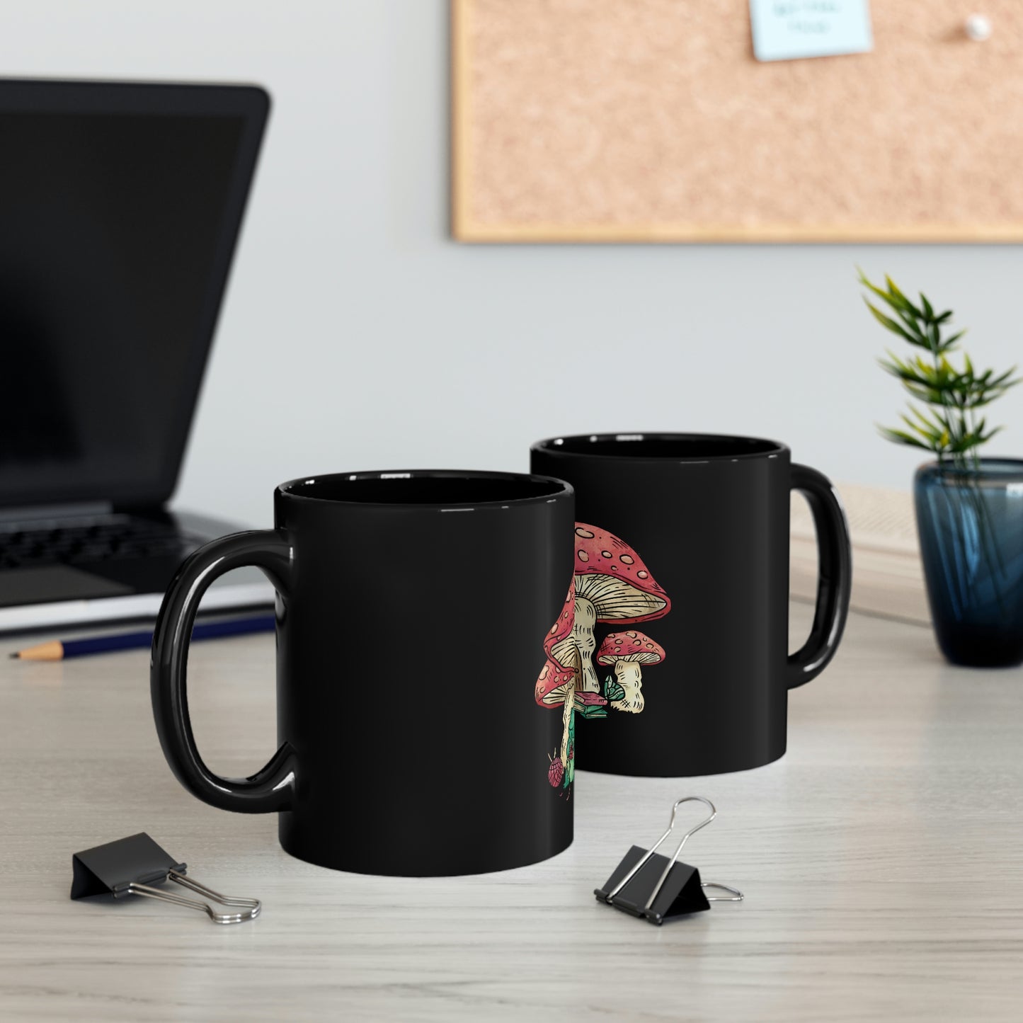 Cottagecore Aesthetic Mushrooms and Frog Cartoon Dark Mug