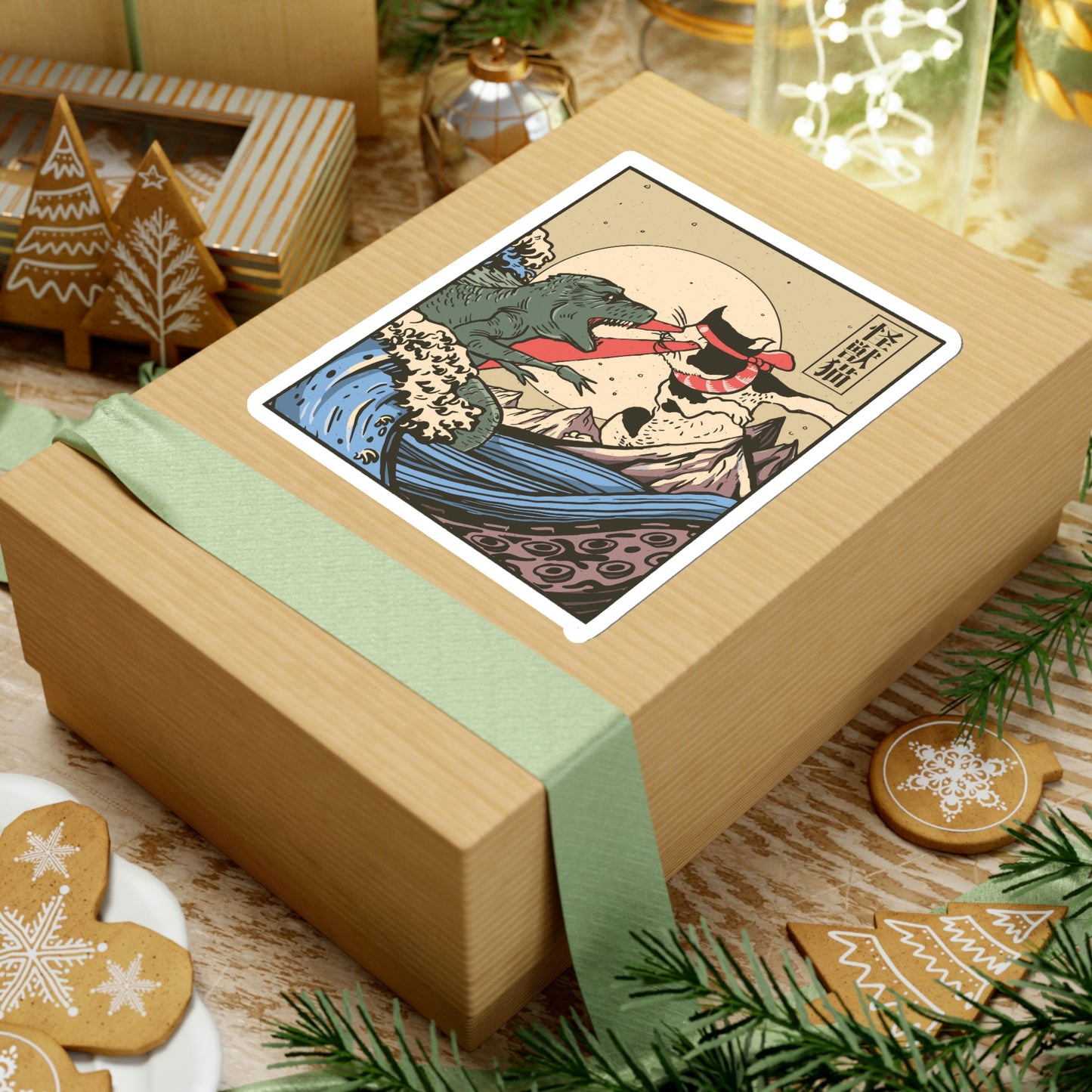 Indie Japanese Art Kaiju Vs Cat Sticker