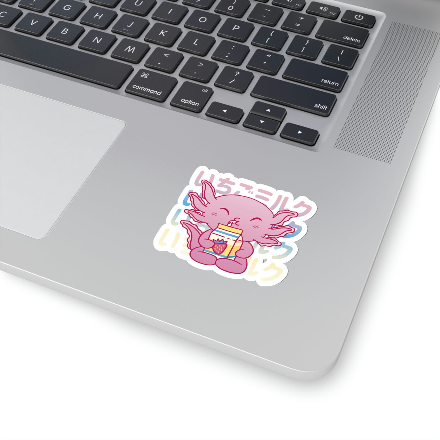 Cute Axolotl Drinking Strawberry Milk Pastel Kawaii Aesthetic, Yami Kawaii, Japanese Aesthetic Otaku Sticker