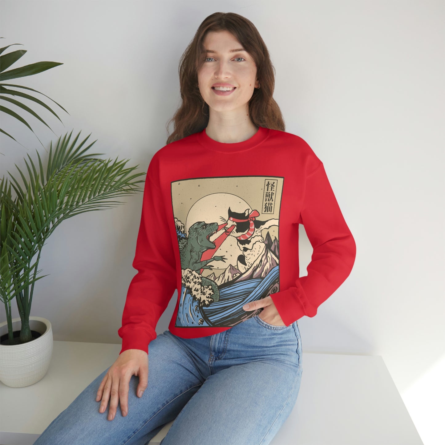 Indie Japanese Art Kaiju Vs Cat Sweatshirt