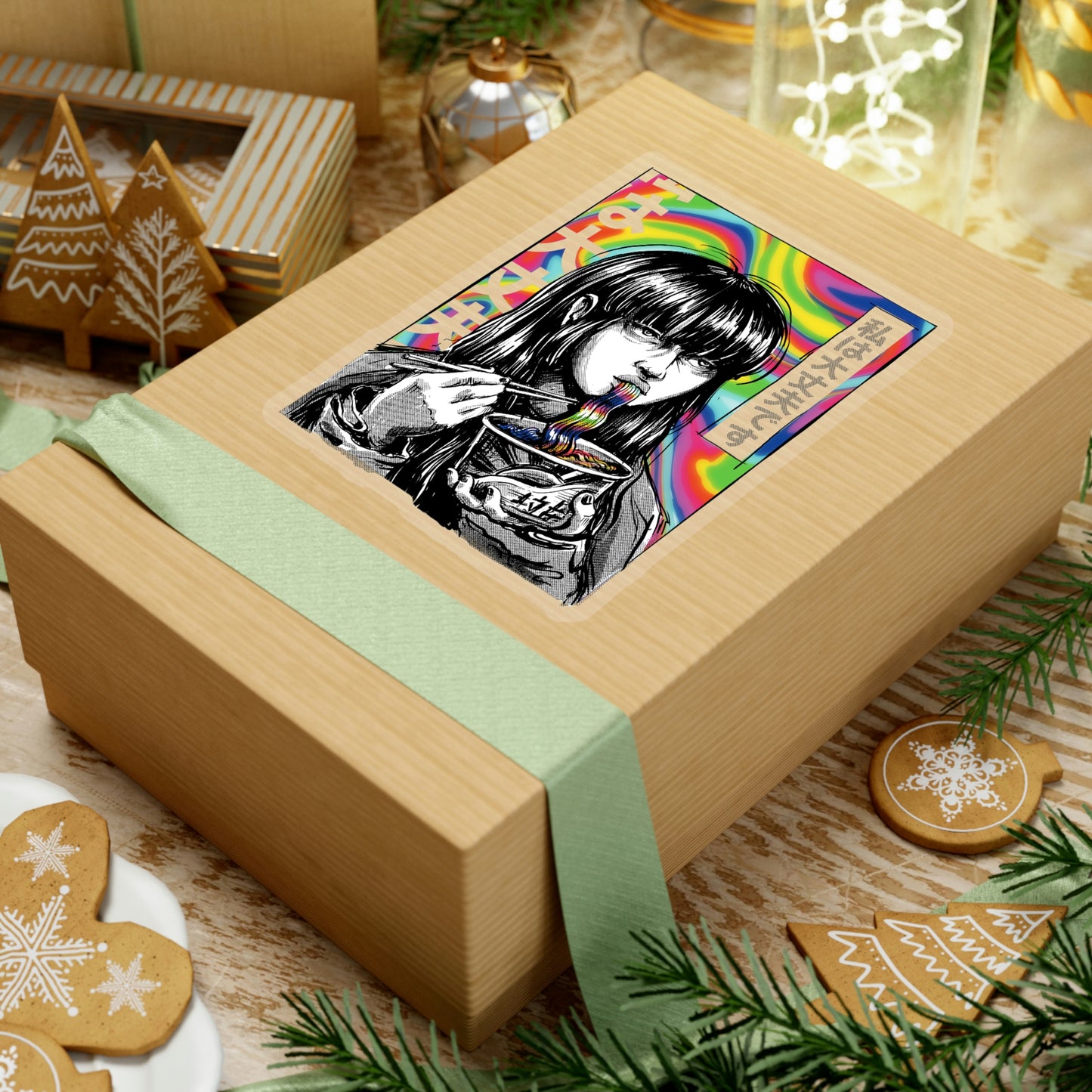 Japan Comic Psychedelic Girl Eating Ramen Sticker