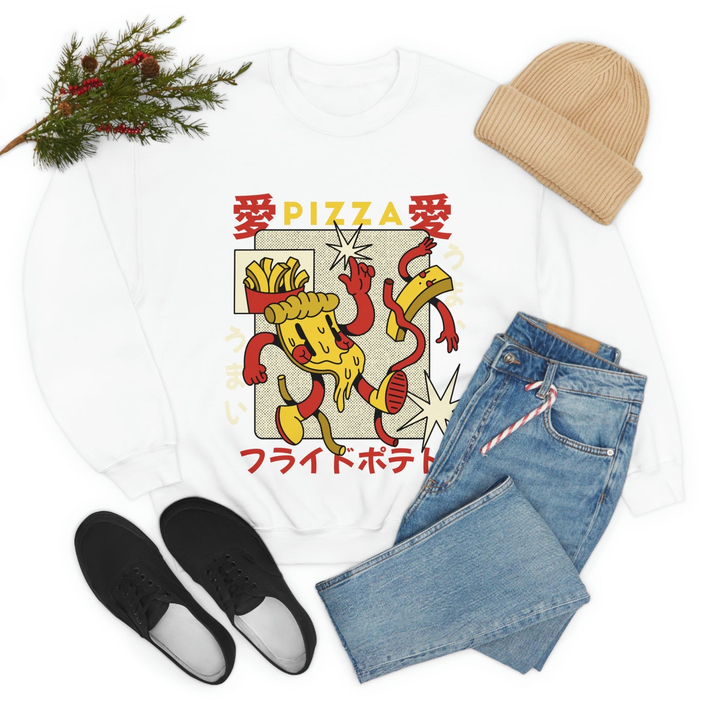 Japanese Aesthetic Pizza Cartoon Sweatshirt