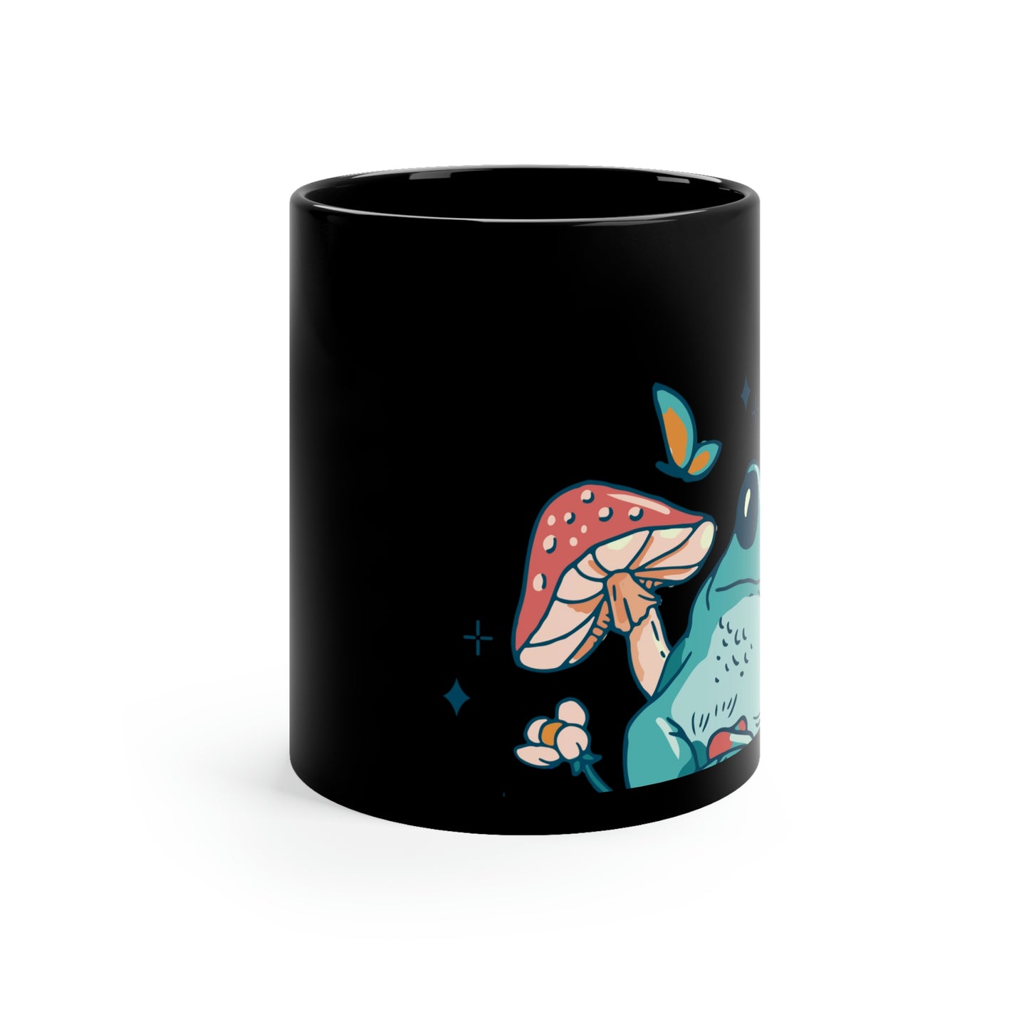 Cottagecore Aesthetic Mushrooms and Frog Dark Mug