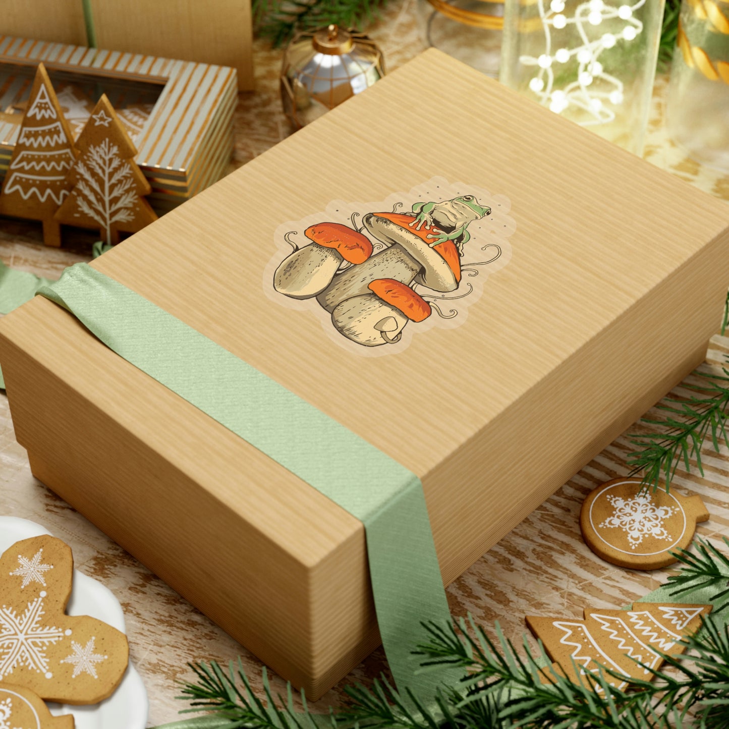 Cottagecore Aesthetic Mushrooms and Frog Sticker