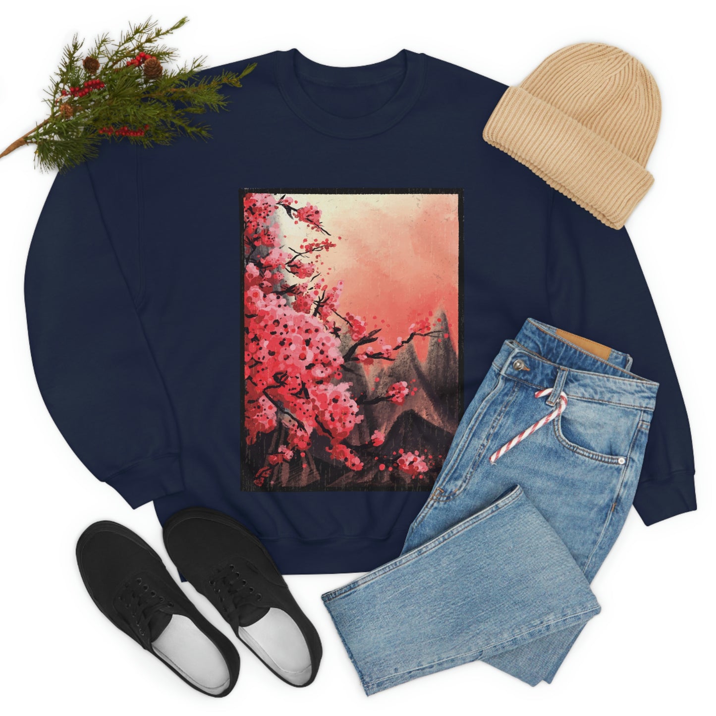 Indie Japanese Art, Japan Streeetwear Retro, Japanese Aesthetic Blossom Sweatshirt