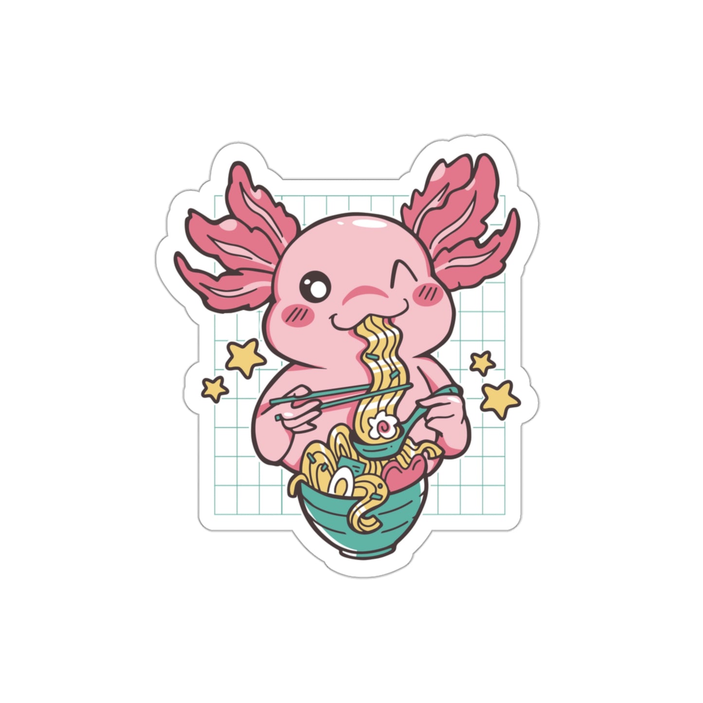Cute Axolotl Eating Ramen Pastel Kawaii Aesthetic, Yami Kawaii, Japanese Aesthetic Otaku Sticker