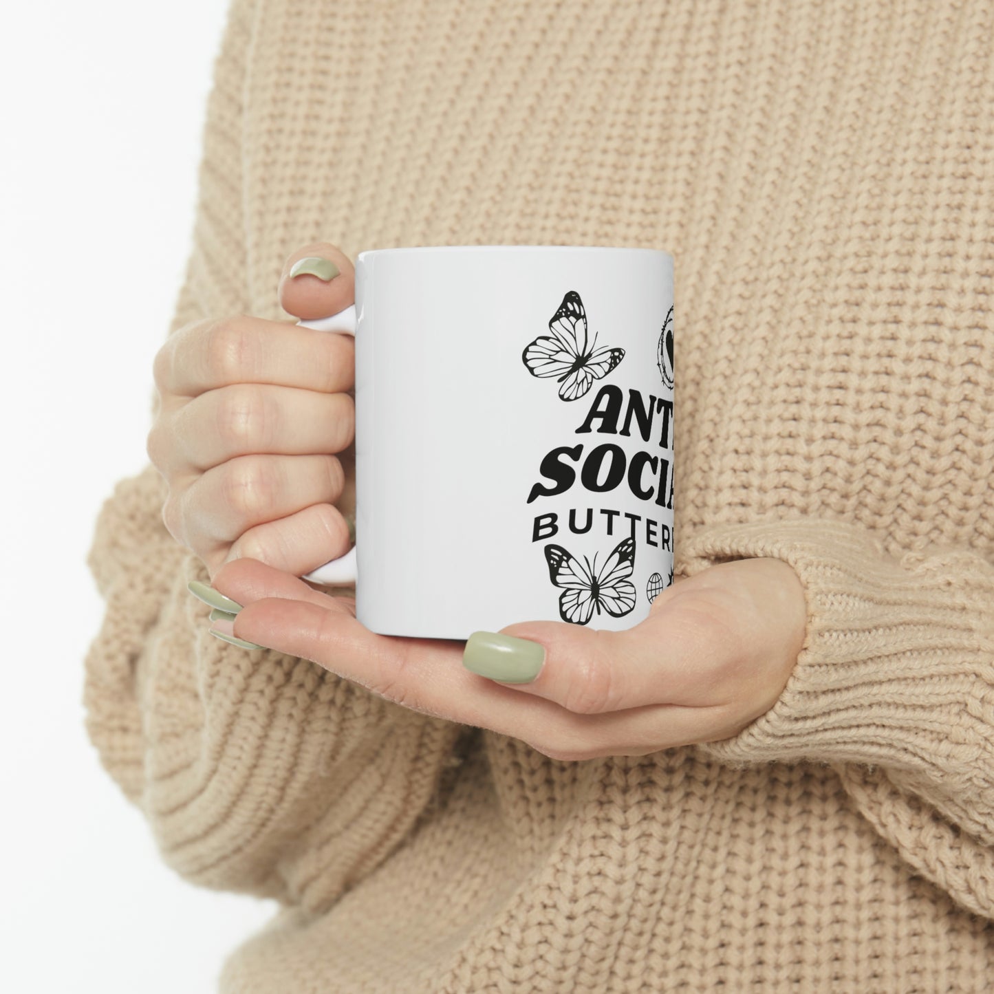 Anti Social Butterfly, Goth Aesthetic White Ceramic Mug