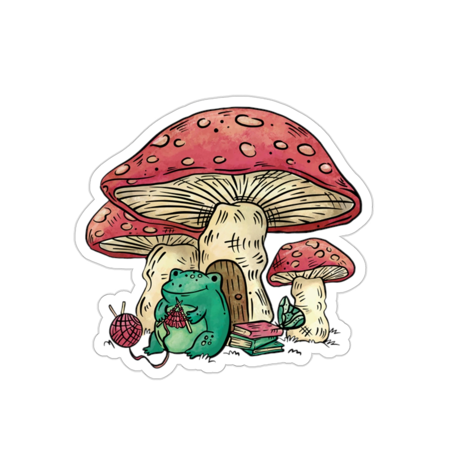 Cottagecore Aesthetic Mushrooms and Frog Cartoon Sticker