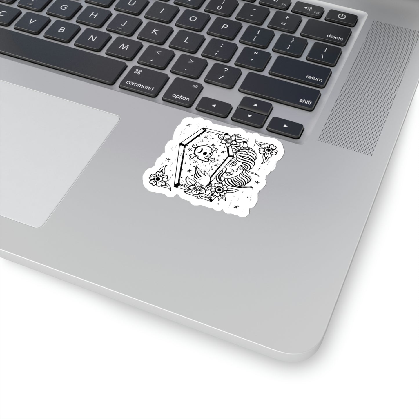 Women Skull Coffinn Line Art Sticker