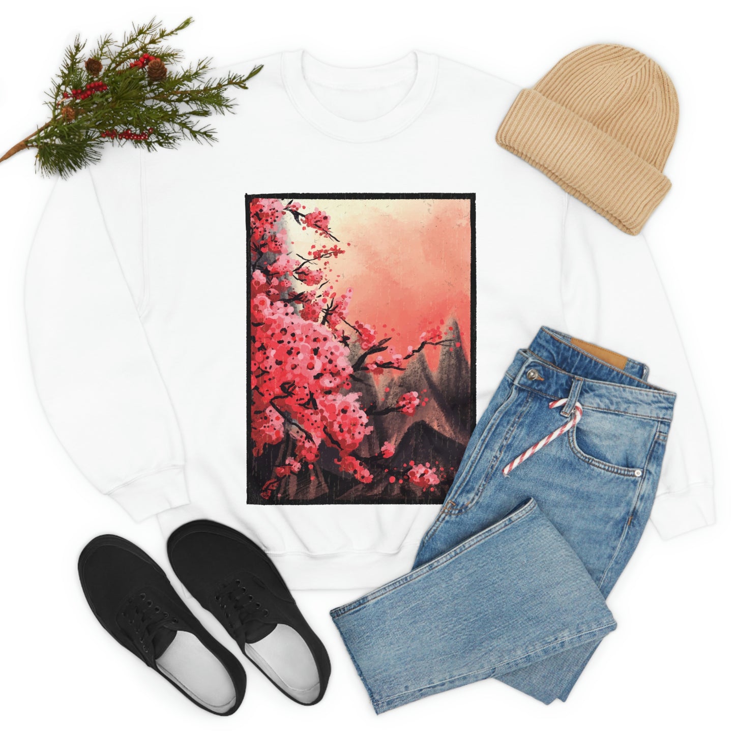 Indie Japanese Art, Japan Streeetwear Retro, Japanese Aesthetic Blossom Sweatshirt