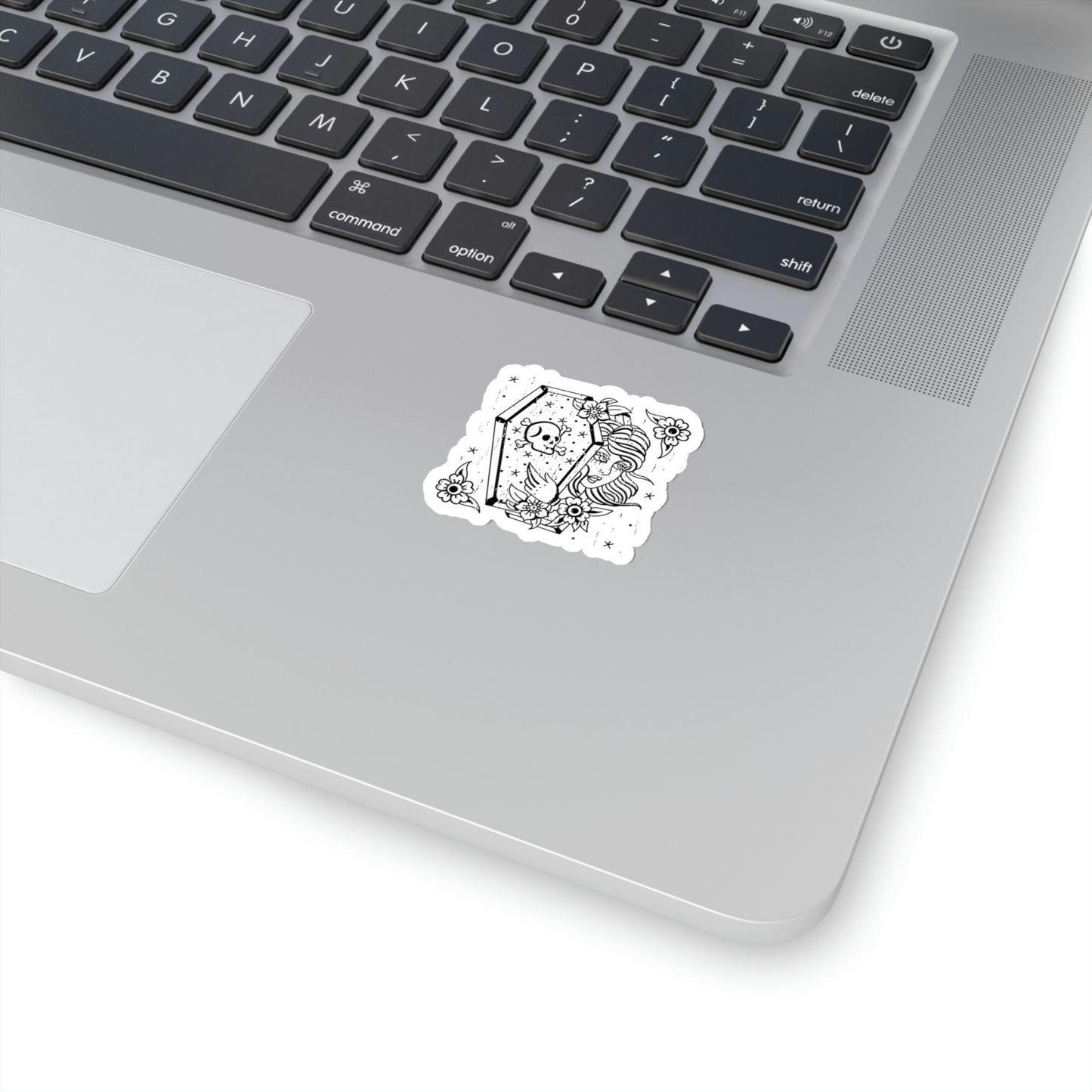 Women Skull Coffinn Line Art Sticker