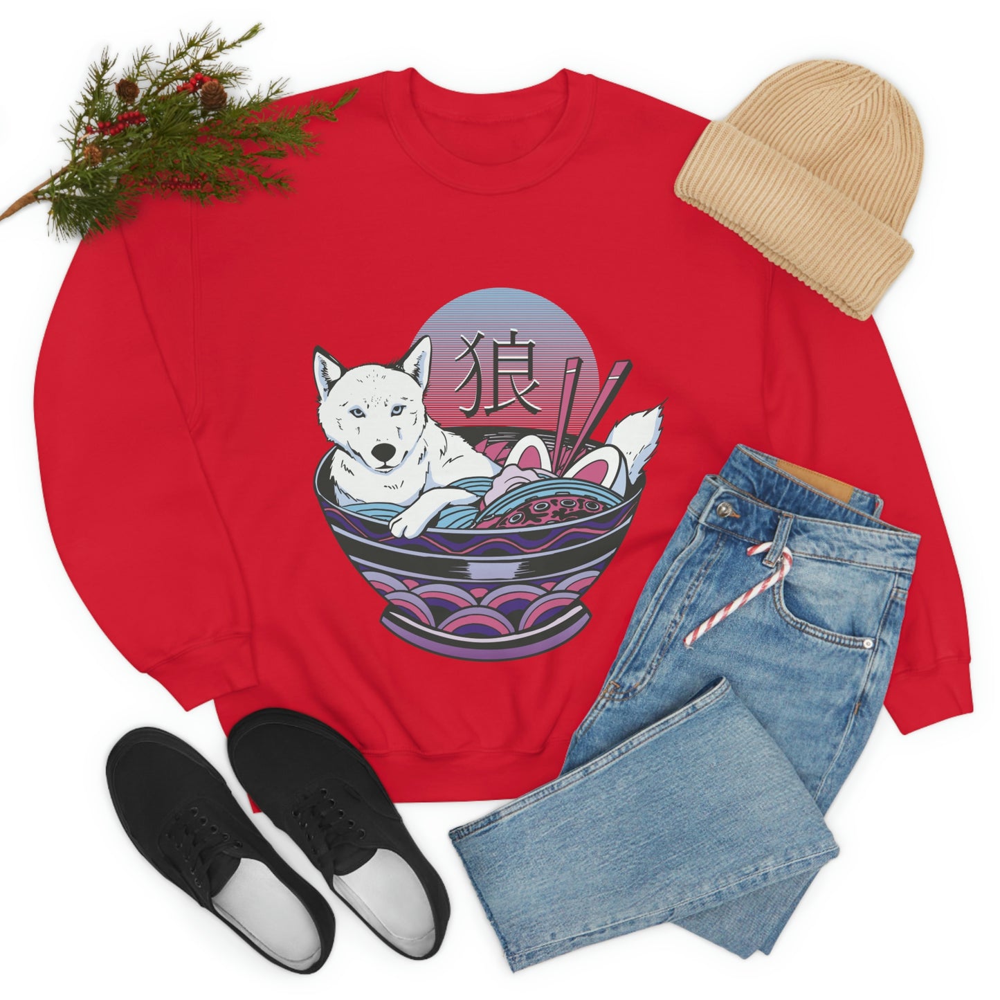 Retrowave Wolf In Ramen, Vaporwave Sweatshirt