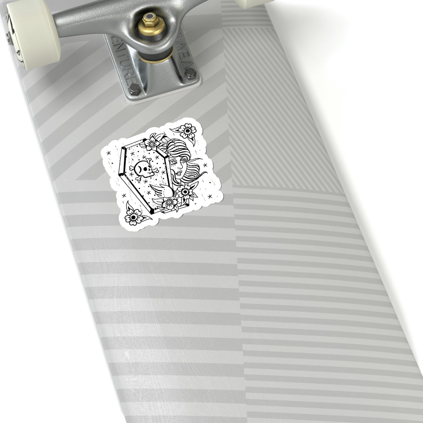 Women Skull Coffinn Line Art Sticker