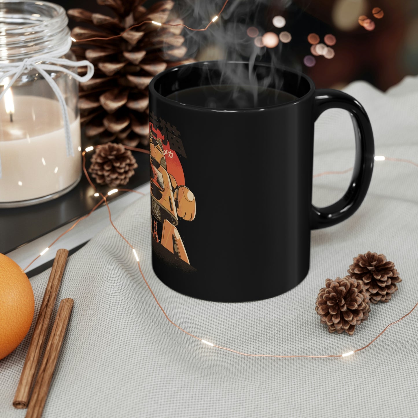 Kawaii Aesthetic Cute Cat Mecha 11oz Black Mug