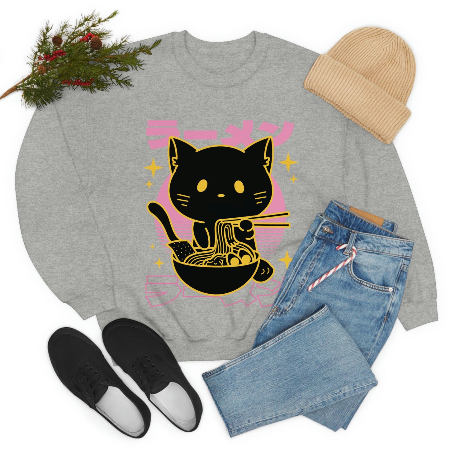 Kawaii Sweatshirt, Kawaii Clothing, Kawaii Clothes, Yami Kawaii Aesthetic, Pastel Kawaii Sweatshirt Cat Ramen Sweater Sweatshirt