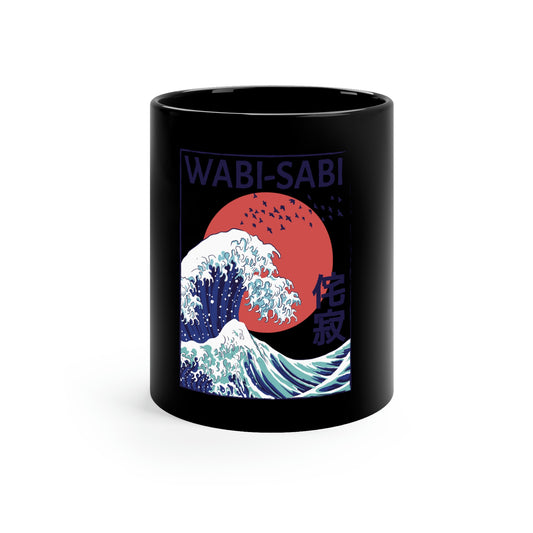 Indie Japanese Art, Japan Streeetwear Retro, Japanese Aesthetic Wave 11oz Black Mug