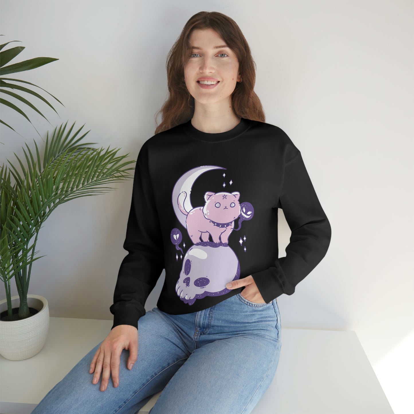 Pastel Goth Cat On Skull Goth Aesthetic Sweatshirt