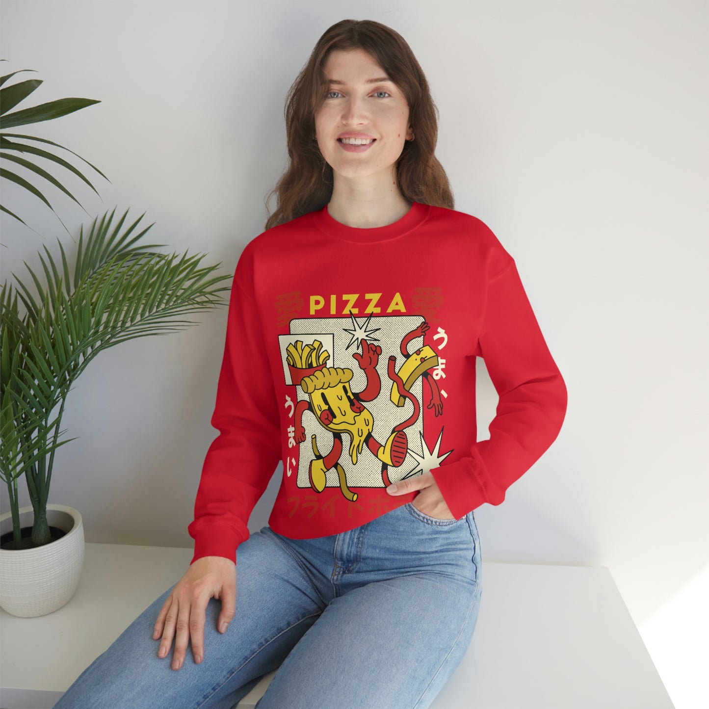 Japanese Aesthetic Pizza Cartoon Sweatshirt