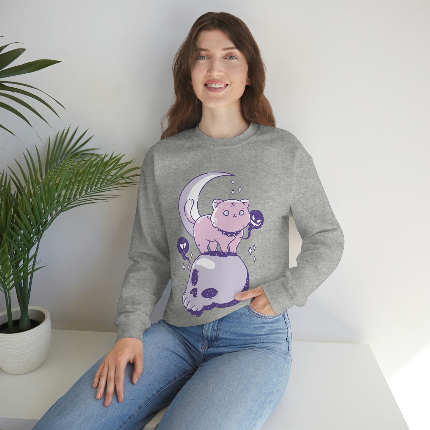 Pastel Goth Cat On Skull Goth Aesthetic Sweatshirt