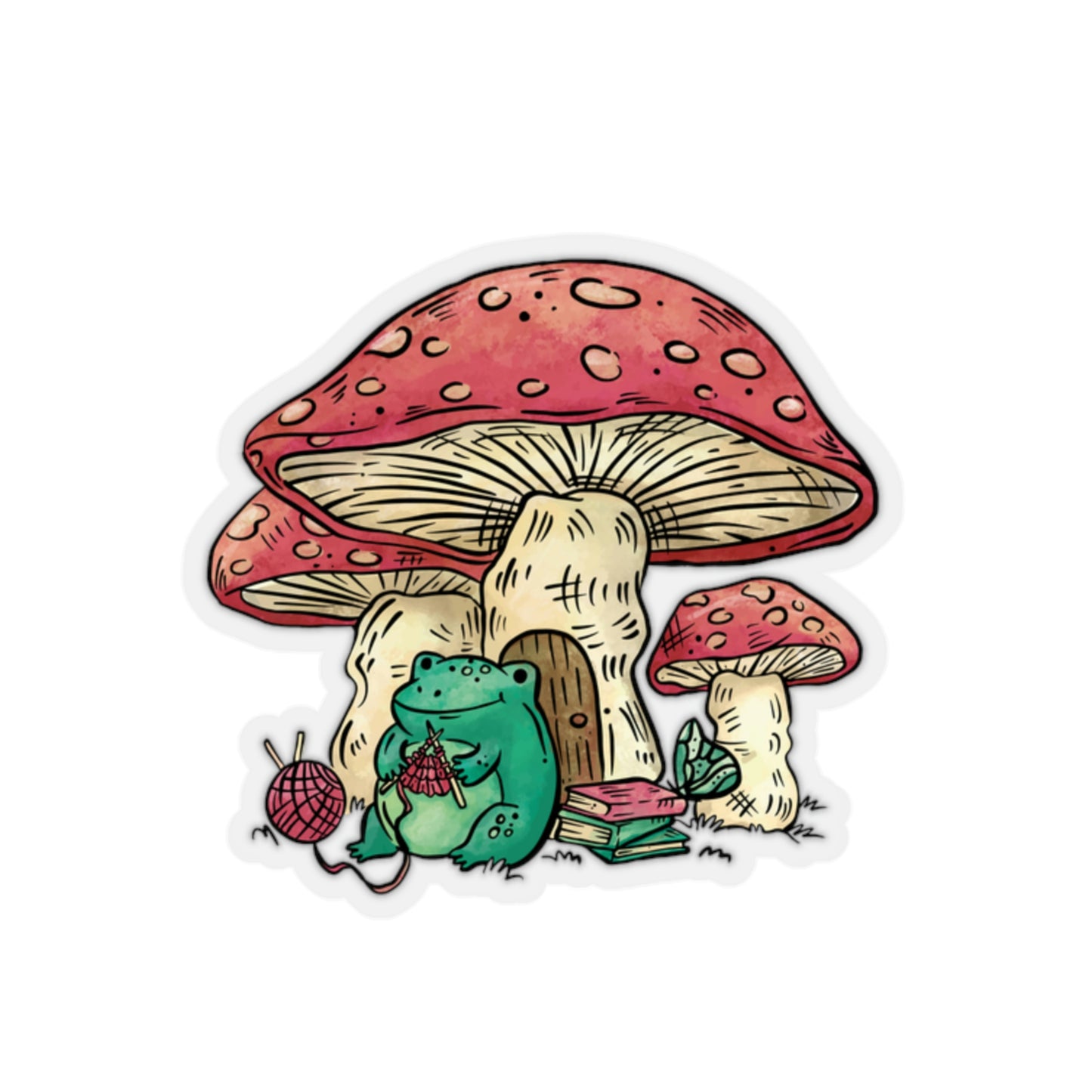 Cottagecore Aesthetic Mushrooms and Frog Cartoon Sticker