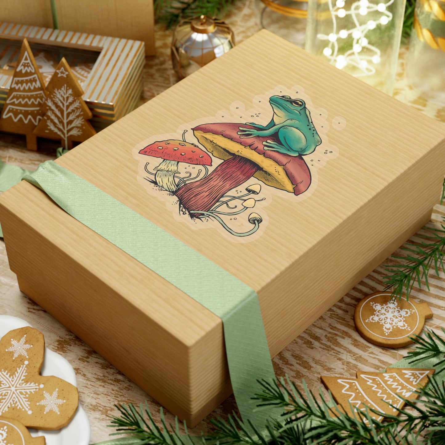 Cottagecore Aesthetic Mushrooms and Frog Sticker