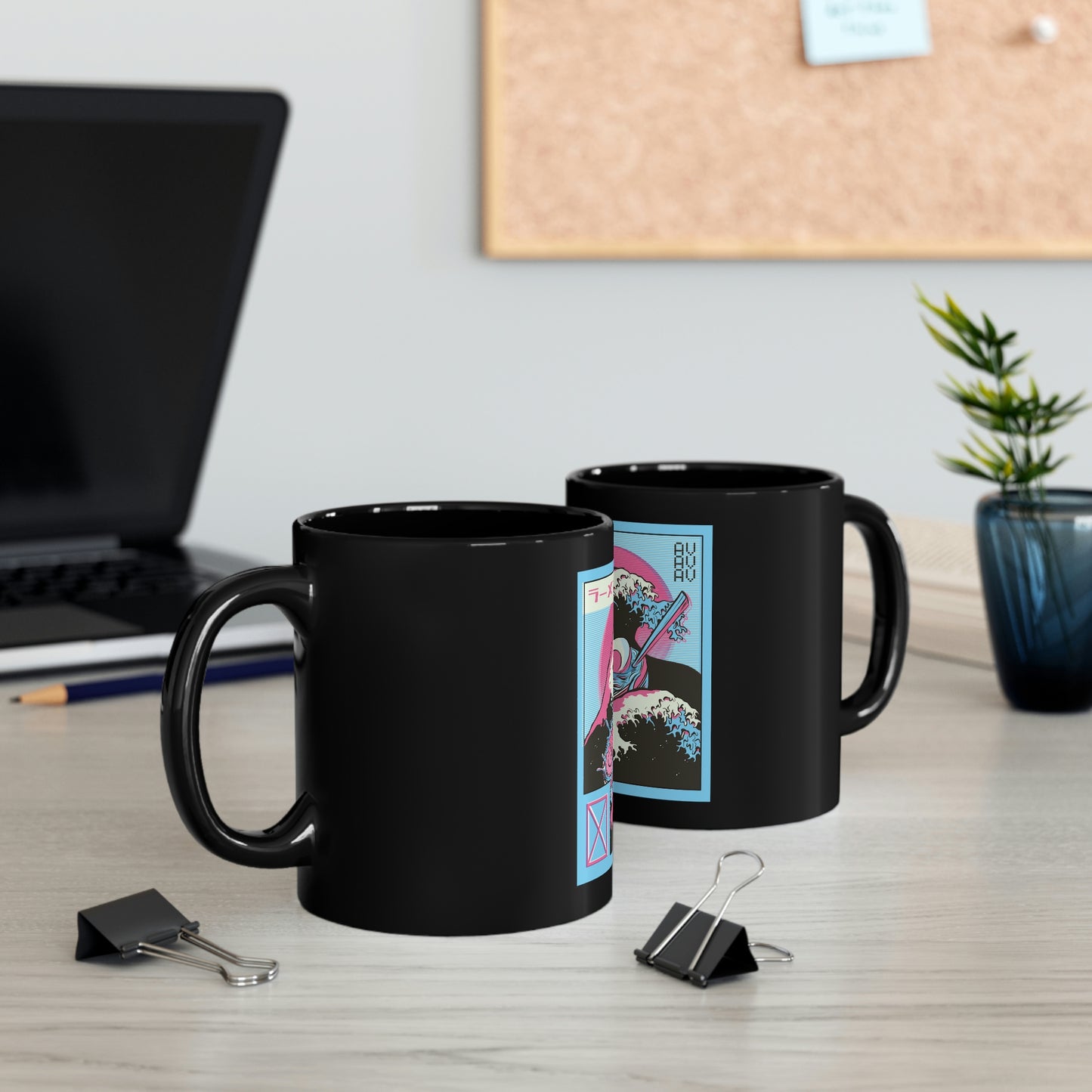 Japanese Aesthetic Ramen Wave Retrowave 11oz Black Mug