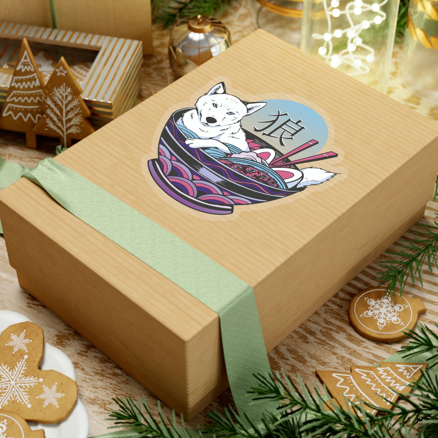 Retrowave Wolf In Ramen, Vaporwave Sticker