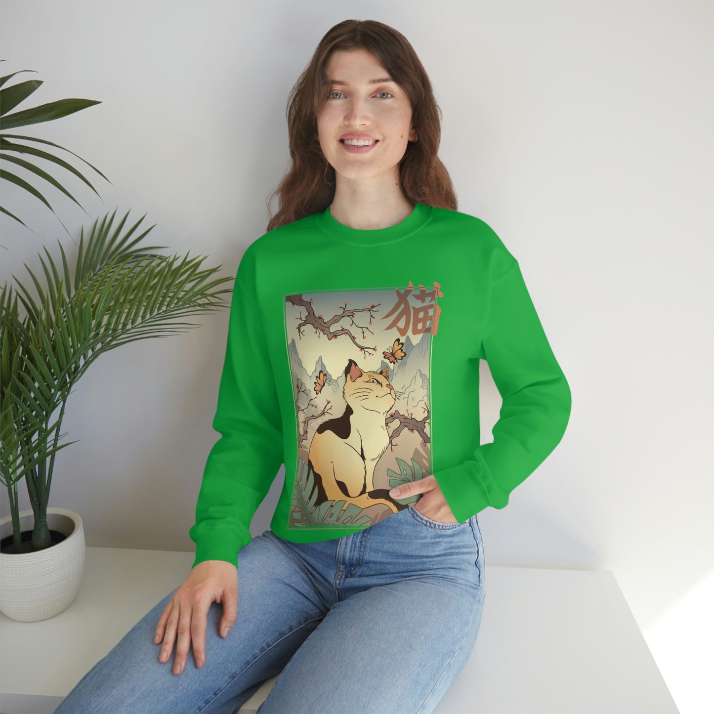 Indie Japanese Art Retro, Japanese Aesthetic Cat Sweatshirt