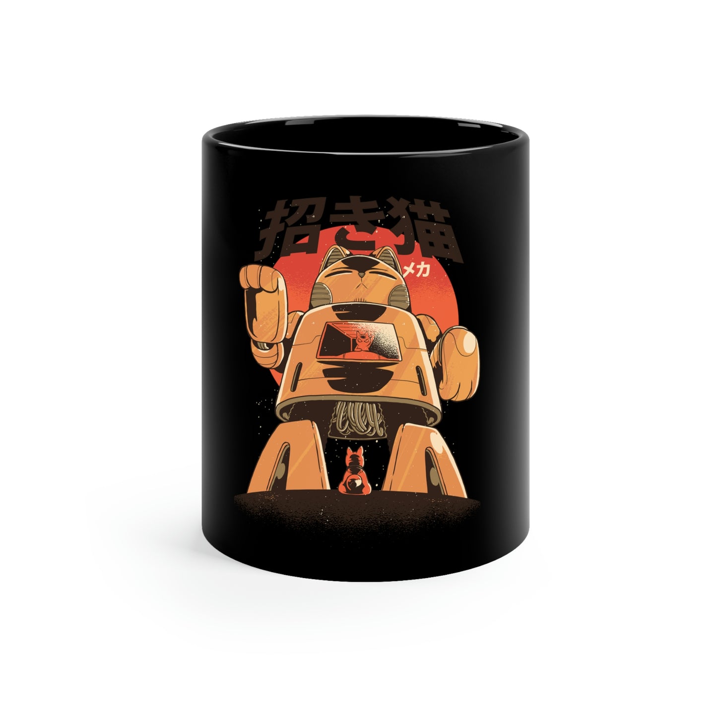 Kawaii Aesthetic Cute Cat Mecha 11oz Black Mug
