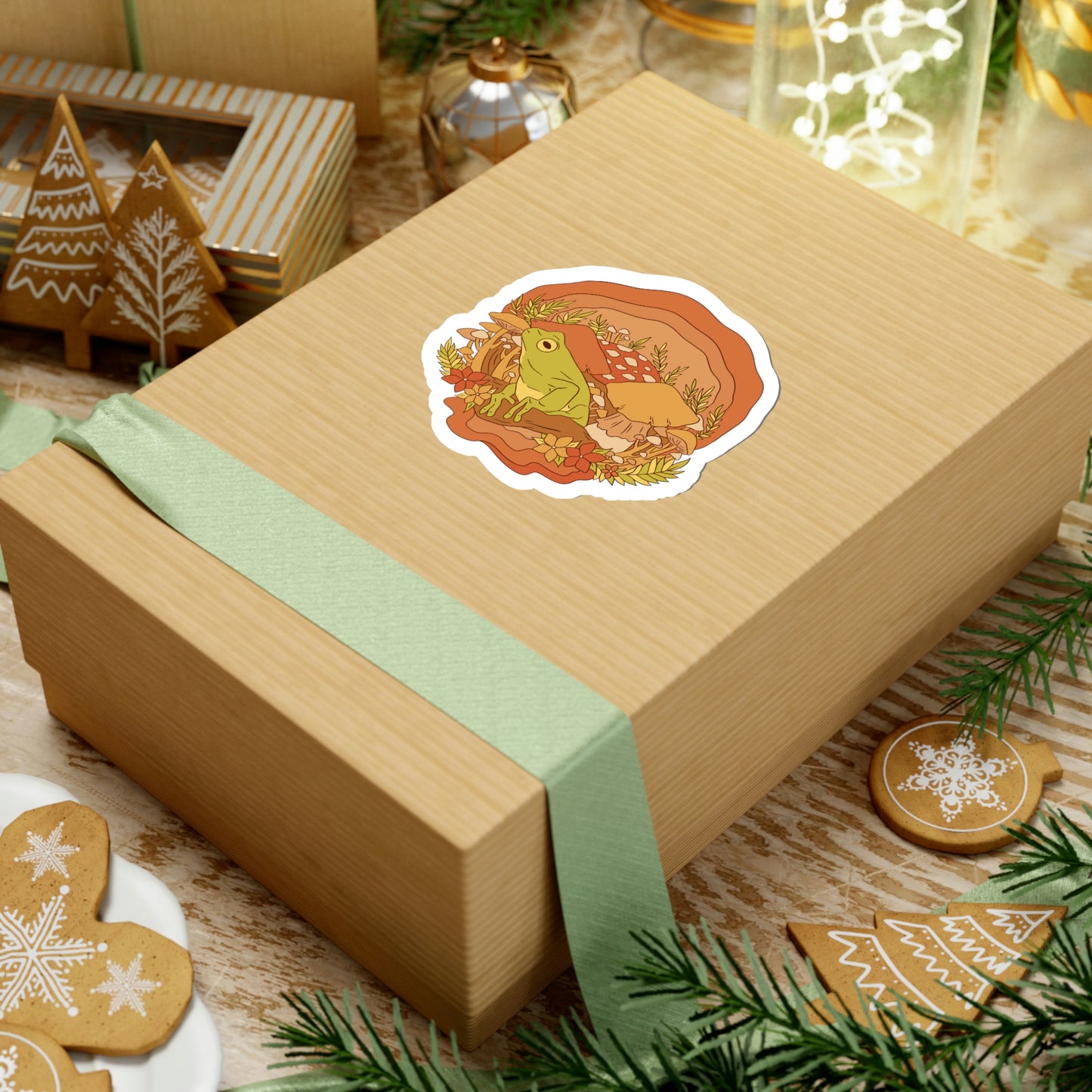 Cottagecore Aesthetic Mushrooms and Frog Sticker