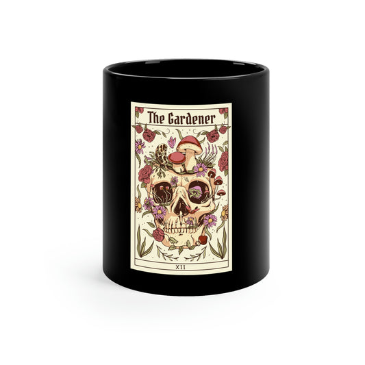 Tarot Card The Gardener Skull 11oz Black Mug