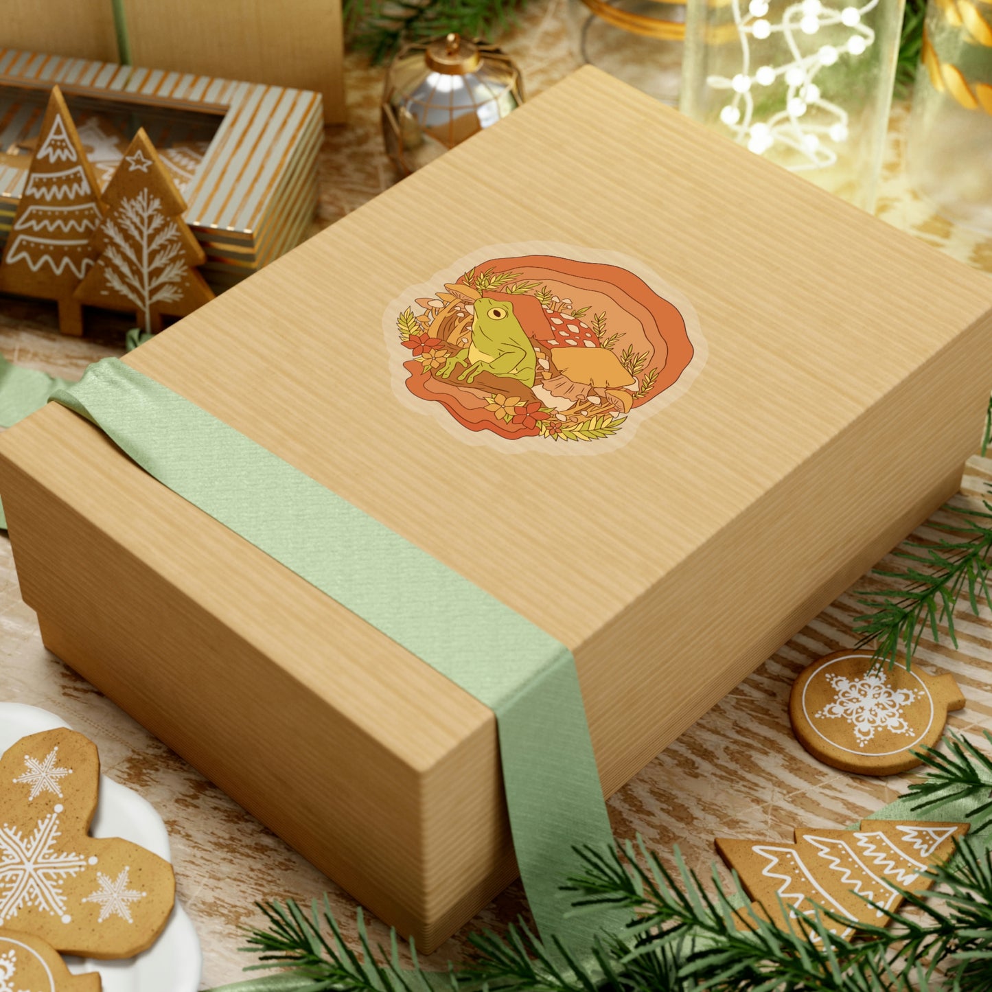 Cottagecore Aesthetic Mushrooms and Frog Sticker