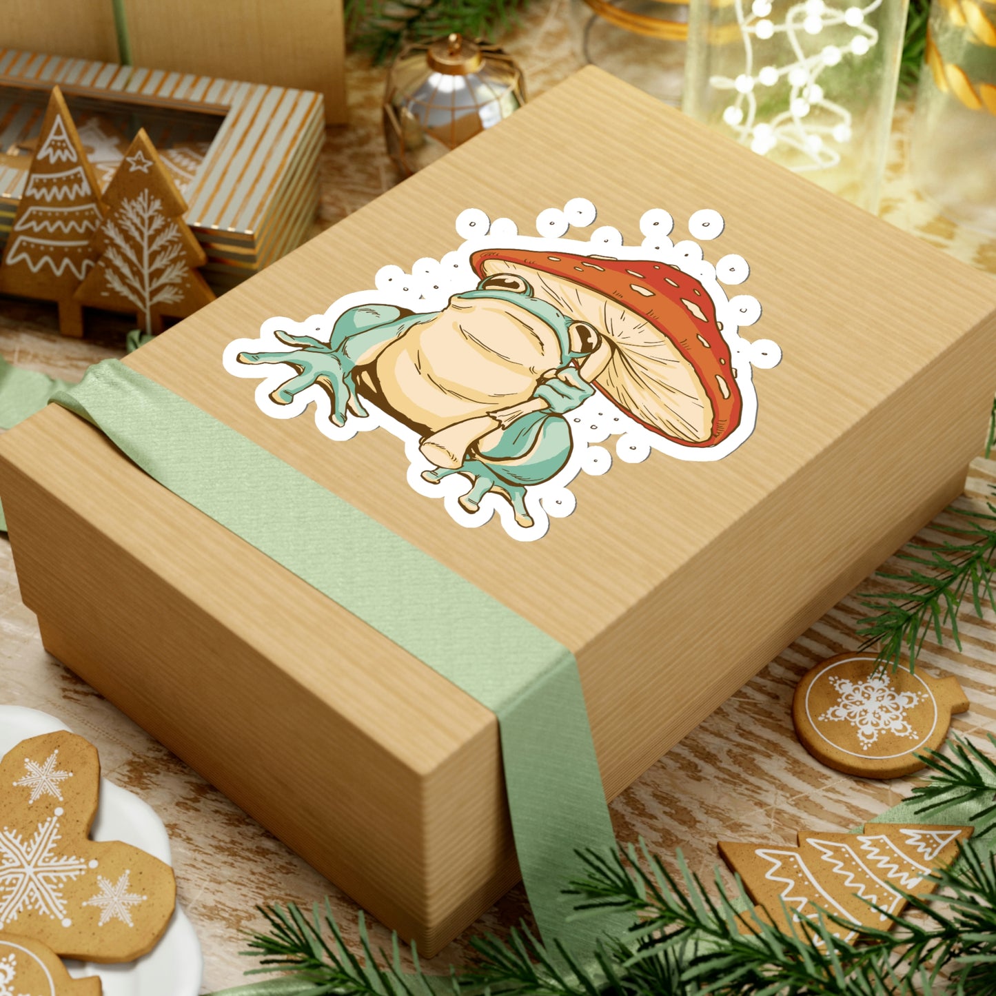 Cottagecore Aesthetic Mushrooms and Frog Sticker
