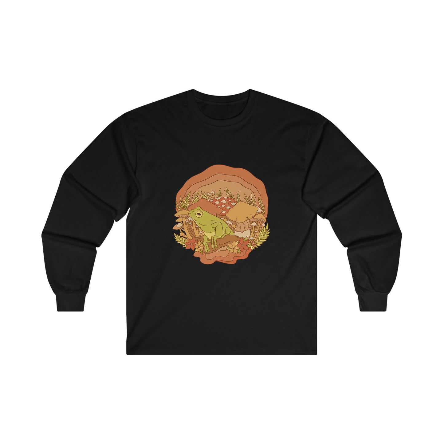 Cottagecore Aesthetic Mushrooms and Frog Long Sleeve Shirt