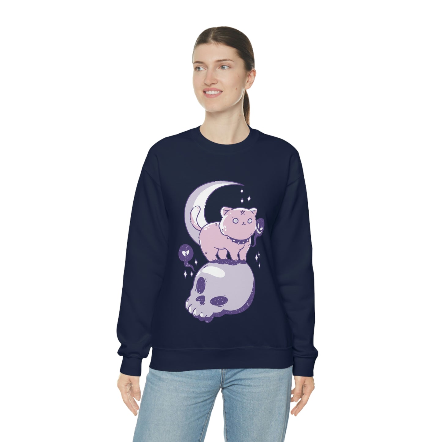 Pastel Goth Cat On Skull Goth Aesthetic Sweatshirt