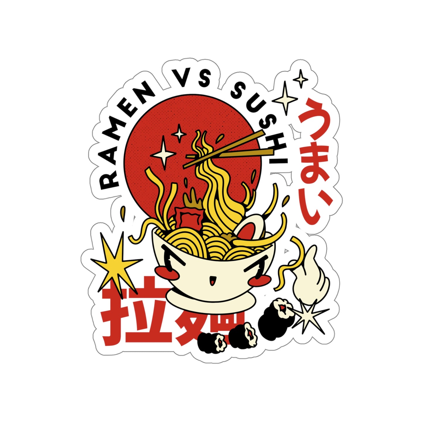 Japanese Aesthetic Ramen Vs Sushi Sticker