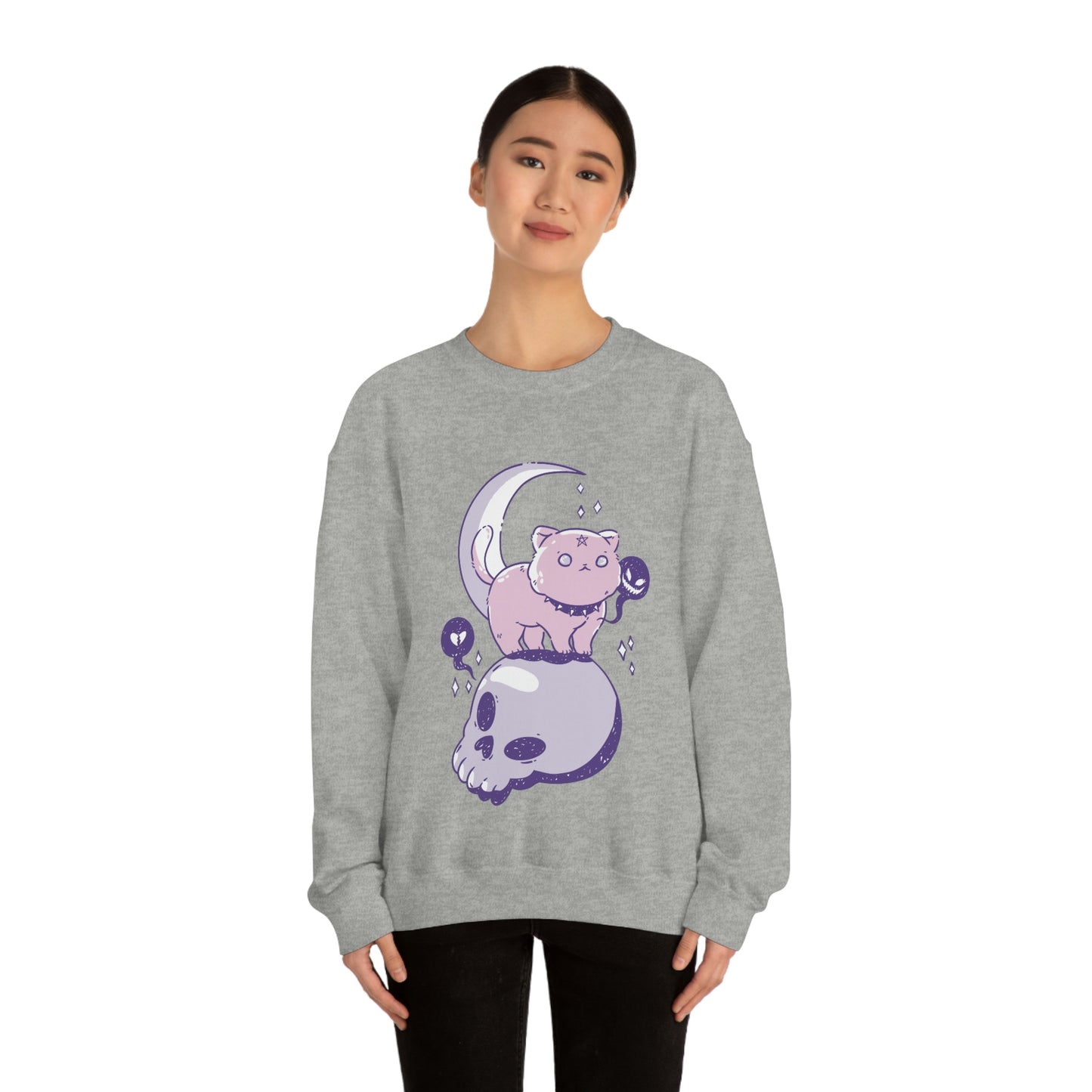 Pastel Goth Cat On Skull Goth Aesthetic Sweatshirt