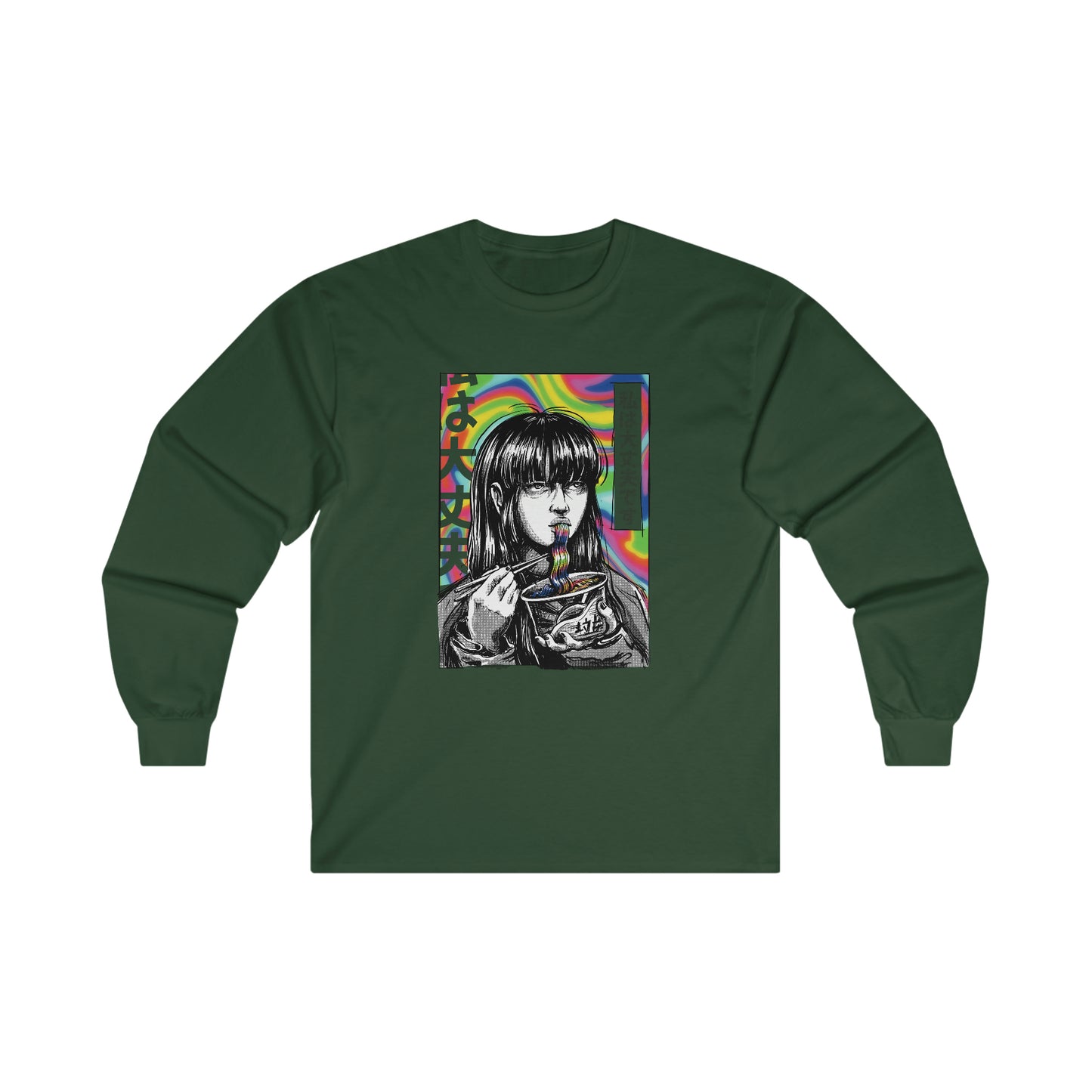 Japan Comic Psychedelic Girl Eating Ramen Long Sleeve T-Shirt