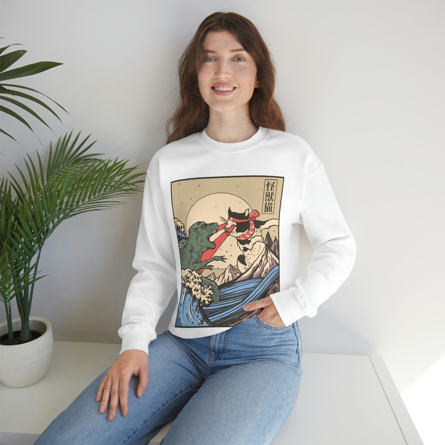 Indie Japanese Art Kaiju Vs Cat Sweatshirt
