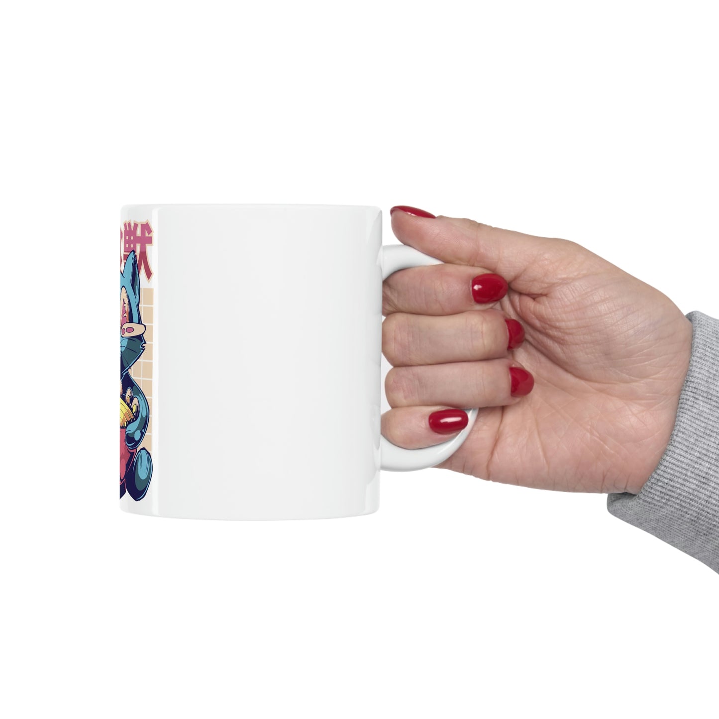 Kawaii Aesthetic Cute Cat White Ceramic Mug 11oz